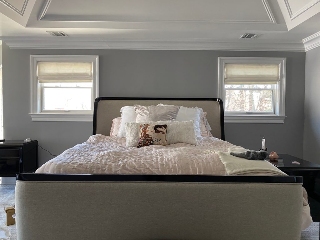 Custom roman shades in master bedroom Haworth, NJ