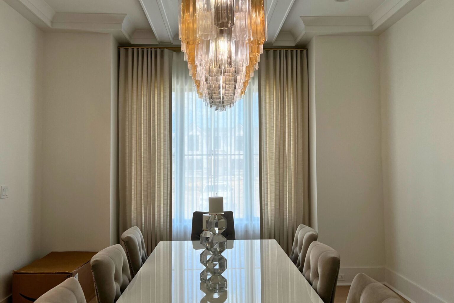 Custom drapes installed in Montvale, NJ in a dining room