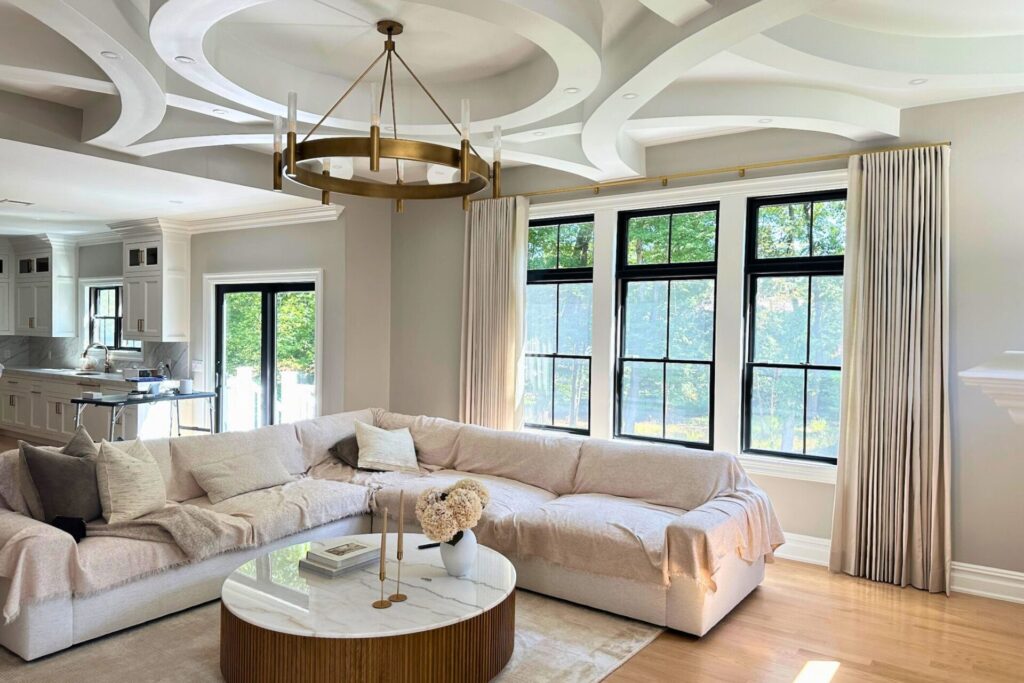 Family room drapes with ripplefold pleat