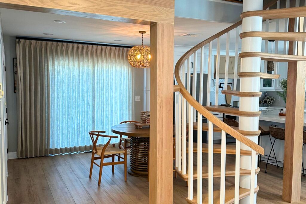 Custom Drapes in a linen and cotton eco-friendly light beige fabric pinch pleat Lavallette NJ Shore