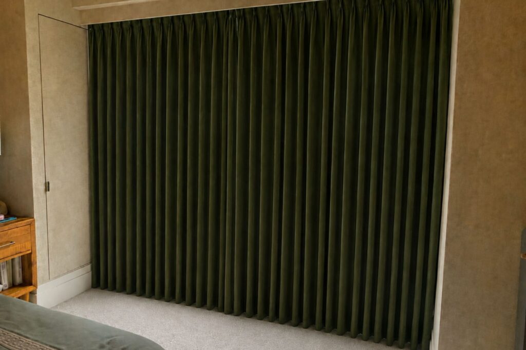 Noise Reduction Drapes New York Green velvet layer to do reduce noise and insulate Closed curtains