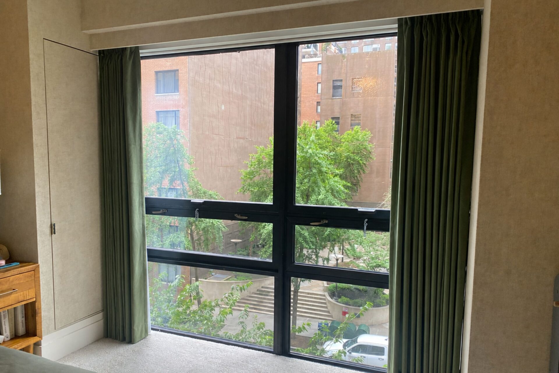 Noise Reduction Drapes New York Green velvet layer to do reduce noise and insulate Room View