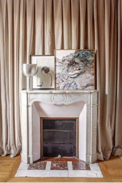 Room divider curtain fireplace